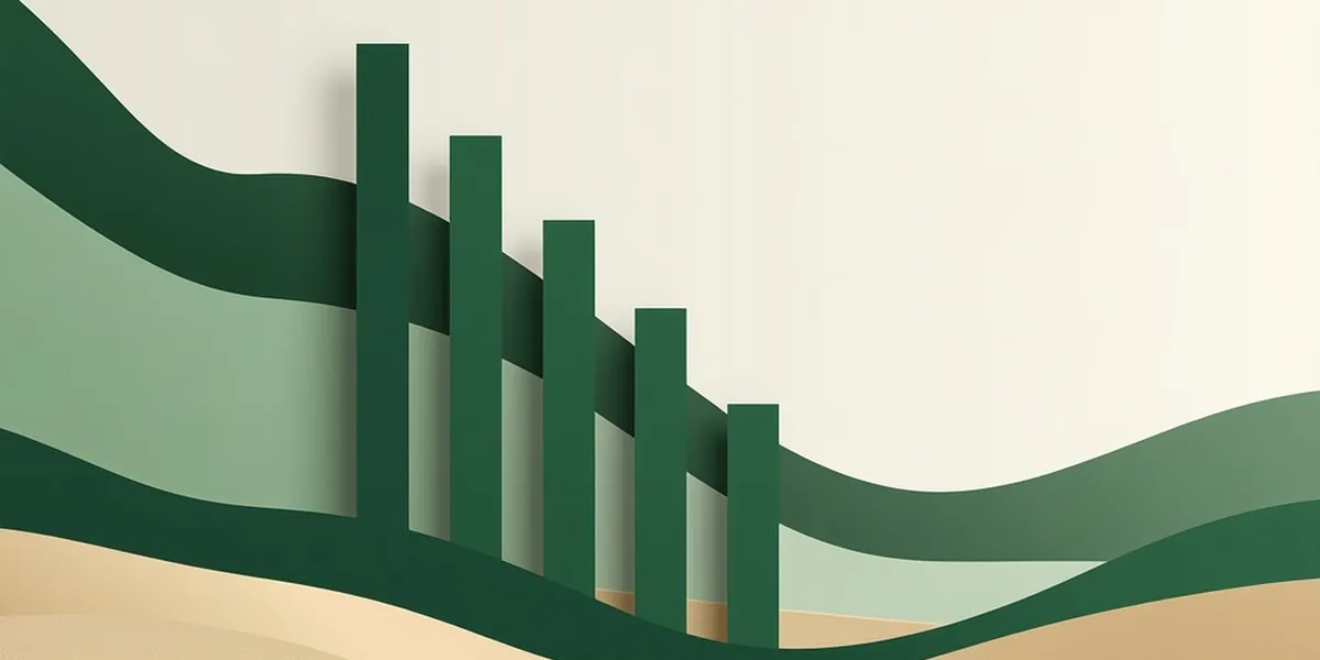 Paper-cut illustration of rising bars and a rising line