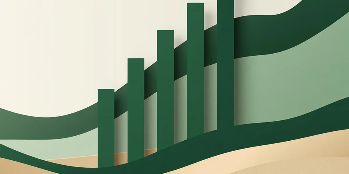 Paper-cut illustration of rising bars and a rising line